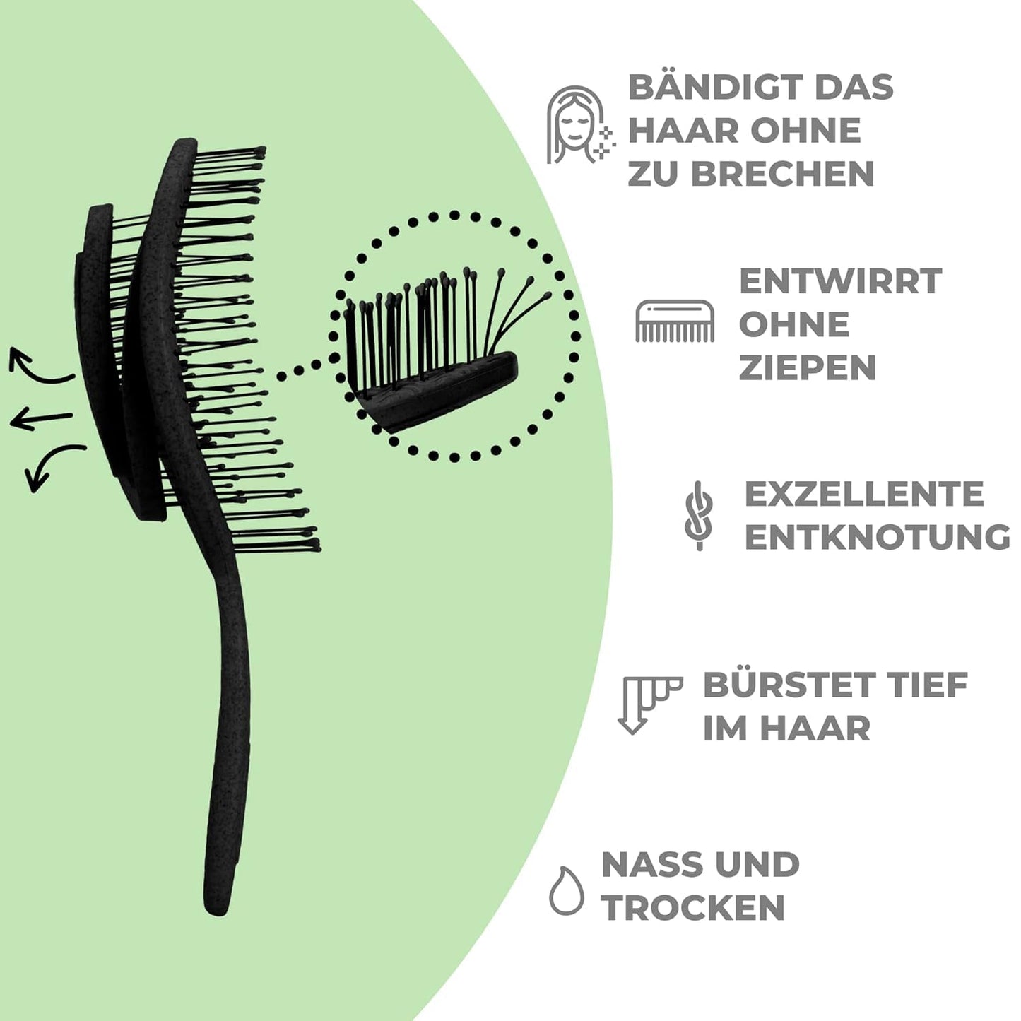 Ninabella Haarbürste ohne Ziepen - Bürste für Damen und Herren - Detangler Bürste auch für Locken & Lange Haare - Entwirrbürste Haarbürsten - Schwarz
