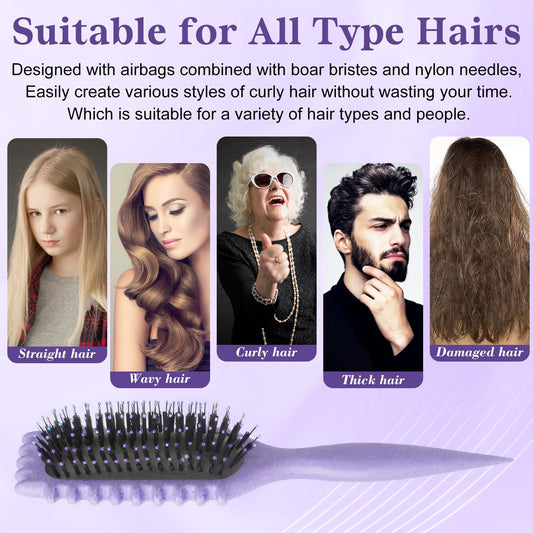 Lockenbürste für Definierte Locken – Antistatische Stylingbürste mit Belüftungsdesign für Nasses & Trockenes Haar, Ideal für Lockige Haare und Volumenpflege(Lila)