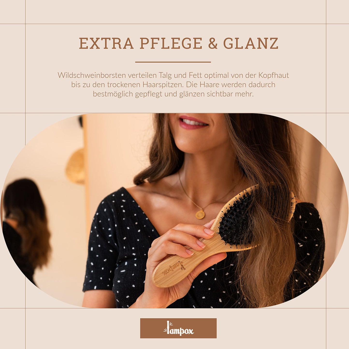 lampox - Bambus Haarbürste mit Wildschweinborsten Kopfmassage Haarpflege, Entwirrbürste für lange Haare & Locken von Damen, Herren & Kinder, Massagebürste für die Kopfhaut, Detangler (oval)
