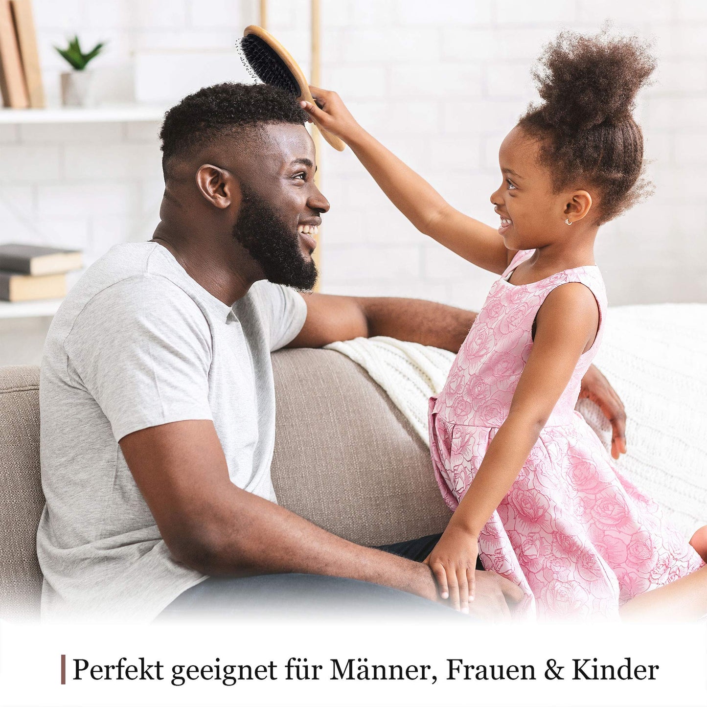 lampox - Bambus Haarbürste mit Wildschweinborsten Kopfmassage Haarpflege, Entwirrbürste für lange Haare & Locken von Damen, Herren & Kinder, Massagebürste für die Kopfhaut, Detangler (oval)